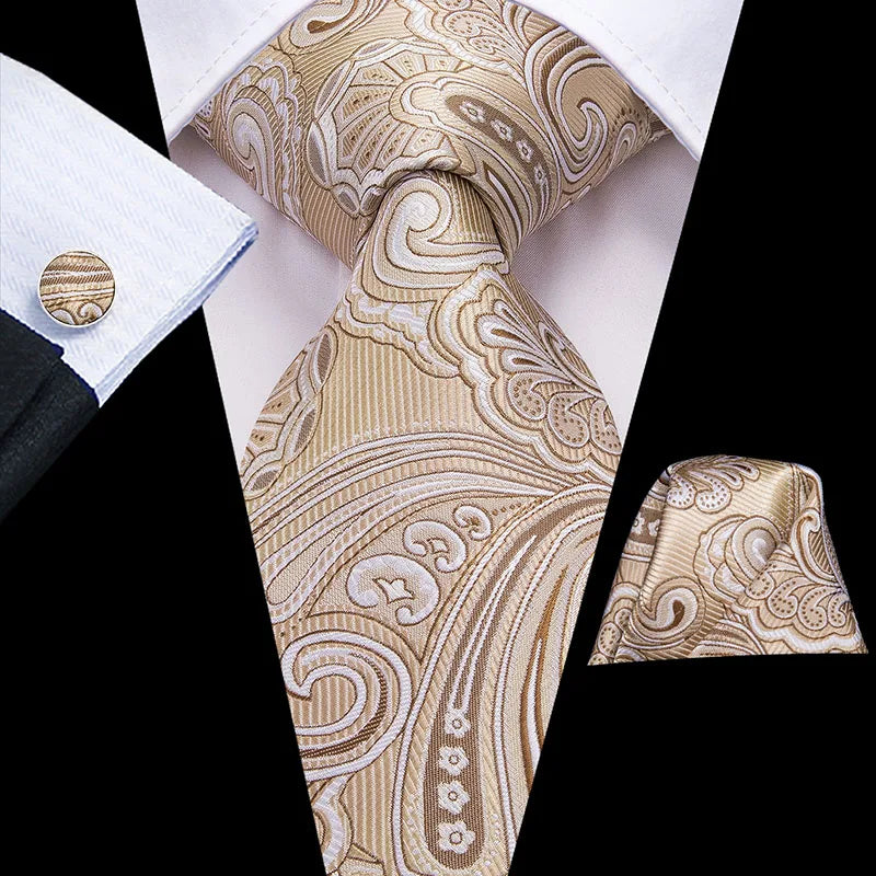 Hi-Tie Luxury Floral Paisley Ties for Men Male Desigenr Red Green Snow Ties for Christmas Adult Silk Tie Hanky Cufflinks Tie Set