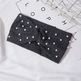 Bow Women's Headbands Pearls Head Bands Knitted Turban Bandana Autumn Winter Elastic Hairband Warm Hair Accessories Headdress