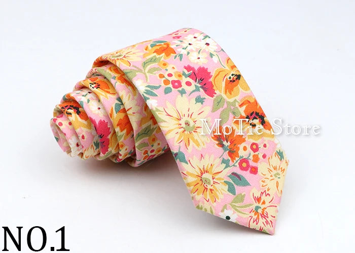 New Floral Tie For Men Women Skinny Casual 100% Cotton Casual Flower Print Skinny Neck Tie For Wedding Party Suits Tie Cravat