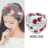 New Wide Headband for Women Ethnic Embroidery Flower Mesh Wide Edge Headbands Hibiscus Mutabilis Lace Bandaba Turban Headwear