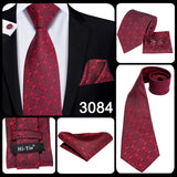 Hi-Tie Mens Gift Tie Set Red Wine Burgundy Paisley Silk Wedding Tie For Men Fashion Design Quality Hanky Cufflink Dropshipping