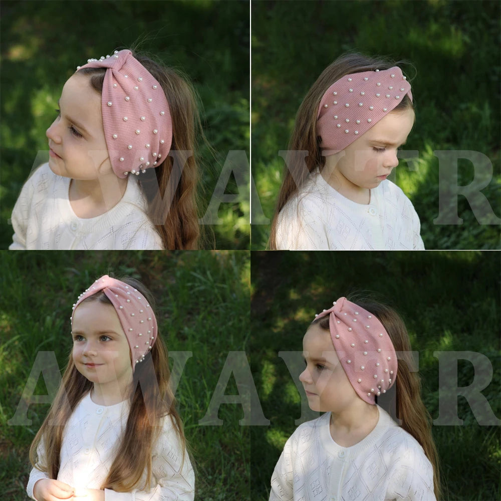 AWAYTR Women's Headbands Pearls Head Bands Knitted Turban Bandana Autumn Winter Elastic Hairband Warm Hair Accessories Headdress
