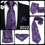 Hi-Tie Purple Solid Paisley Silk Wedding Tie for Men Novelty Design Handky cufflink Gift Men Tie Set Party Business Dropshipping