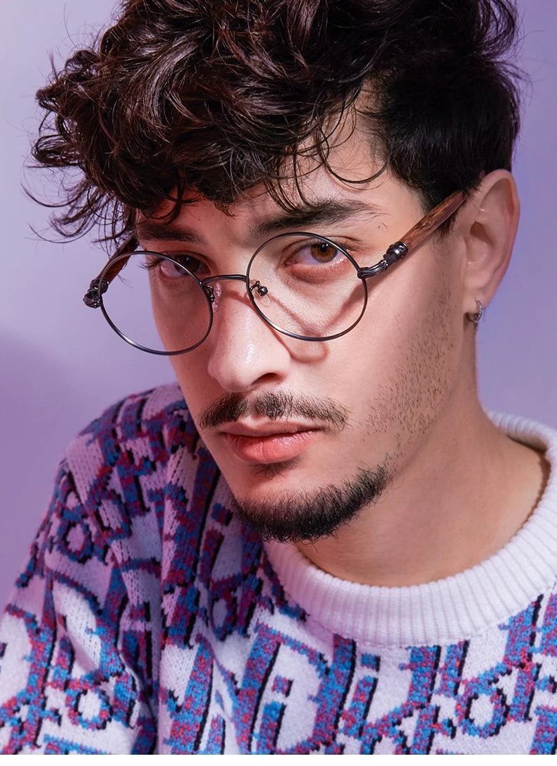 Japan Real Wood Temple Titanium Vintage Round Glasses Frame Men Women Myopia Optical Frames Prescription Frame Oculos De Gafas