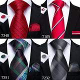 Fashion Striped Tie For Men Red Wine White Silk Wedding Tie Hanky Cufflink Gift Tie Set DiBanGu Novelty Design Business MJ-7337