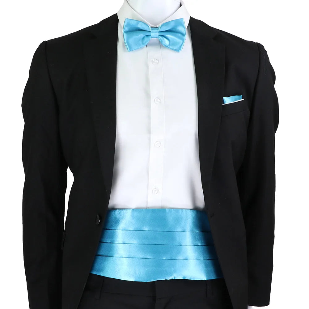 New Fashion Mens Cummerbund Bow Tie Brooch Set Black Red Blue   Waist Seal For Formal Tuxedo Business Suit Dinner Accessories