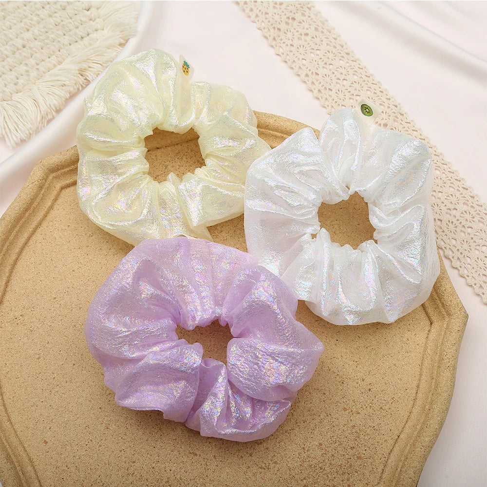 Metallic Laser Elastic Hair Band for Girls Shiny Transparent Scrunchies for Hair Rubber Ties Ponytail Holder Solid Stretch