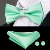 Hi-Tie Christmas Green Bow Ties for Men Silk Butterfly Tie Bow Tie Hanky Cufflinks Set Wedding Party Paisley Plaid Solid Bowtie