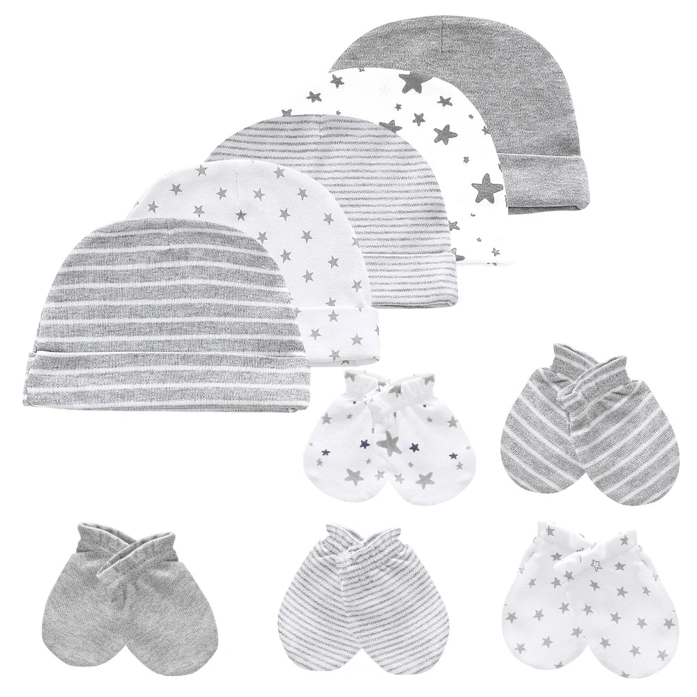 Newborn Baby Hat and Mittens Girl Boy Cap Comfy Infant Hat & Gloves Cotton Toddler Baby Accessorise For 0-6M