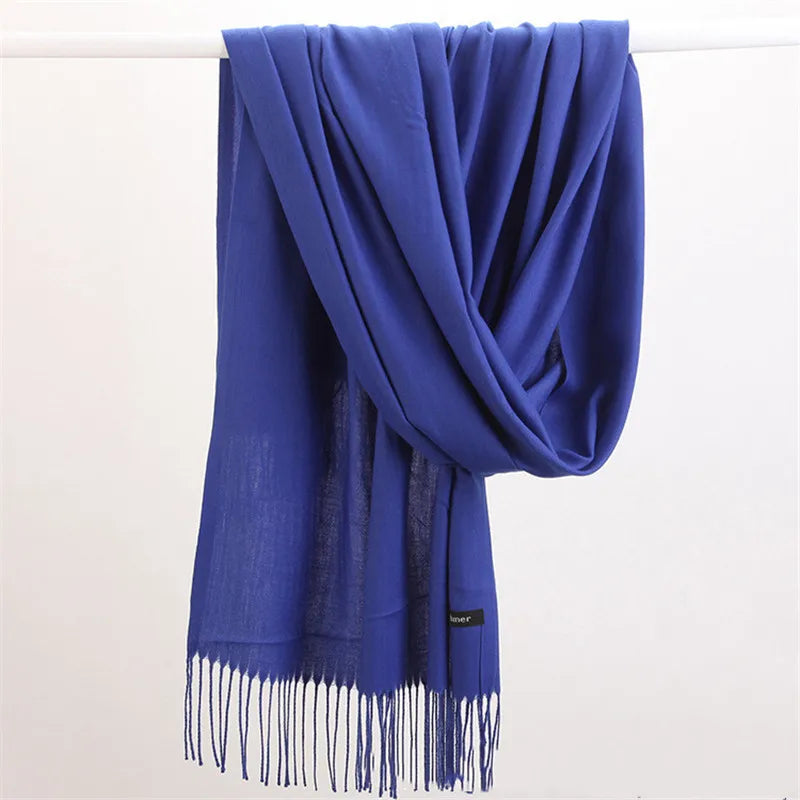 Fashion Solid Color 2021 Women Scarf Winter Hijabs Tessale Tassels Long Lady Shawls Cashmere Like Pashmina Hijabs Scarves Wraps