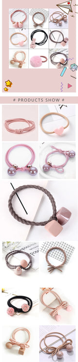 Pink Elastic Hair Bands Cute Rabbit Round Beads Heart Strawberry Rubber Band For Baby Girls Children Women Hair Accessories Gift