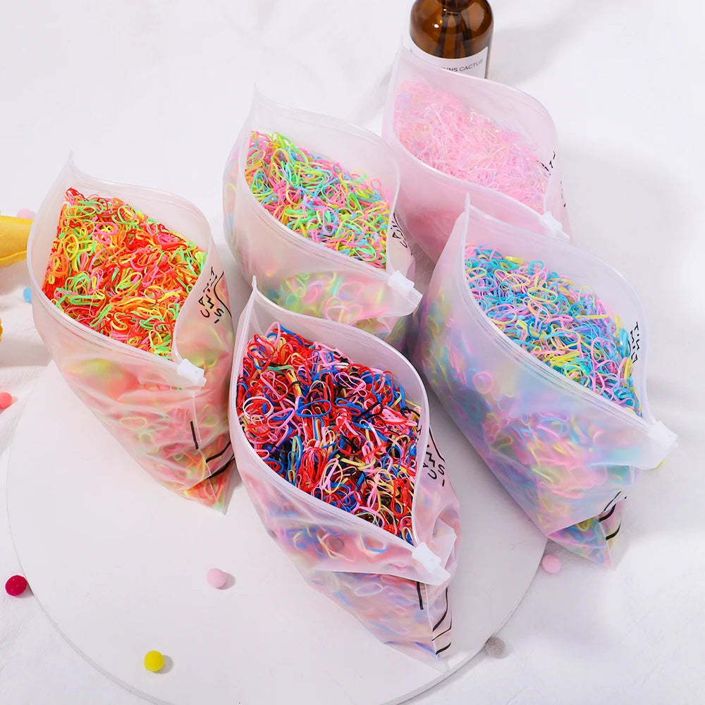 500/1000/2000pcs Girls Black Disposable Rubber Band Hair Ties Headband Children Ponytail Holder Bands Kids Hair Accessories