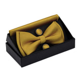 Solid Bow Tie Set Different Size Up and Down Men's Plain Bowtie Handkerchief Cufflinks Gift Box Set For Men Wedding Fashion Ties