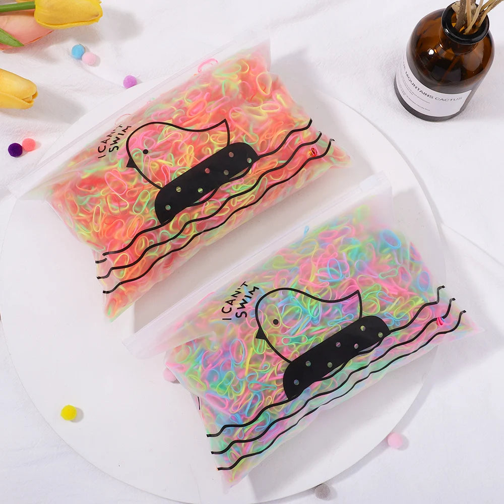500/1000/2000pcs Girls Black Disposable Rubber Band Hair Ties Headband Children Ponytail Holder Bands Kids Hair Accessories