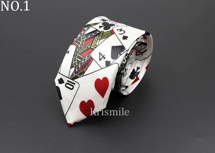 Fashion Casual Tie 5cm Skinny Slim Necktie Printing Skull Poker Smiling Face Symbol Hip Hop Boy Novelty Accessories Necktie Gift