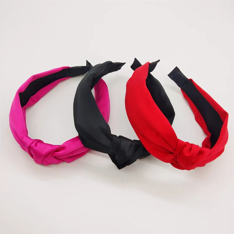 Fashion Top Knot Satin Headbands Wide Fabric Makeup Hairbands for Women Girls Ladies Washing Hair Hoops Bezel Hair Accessories