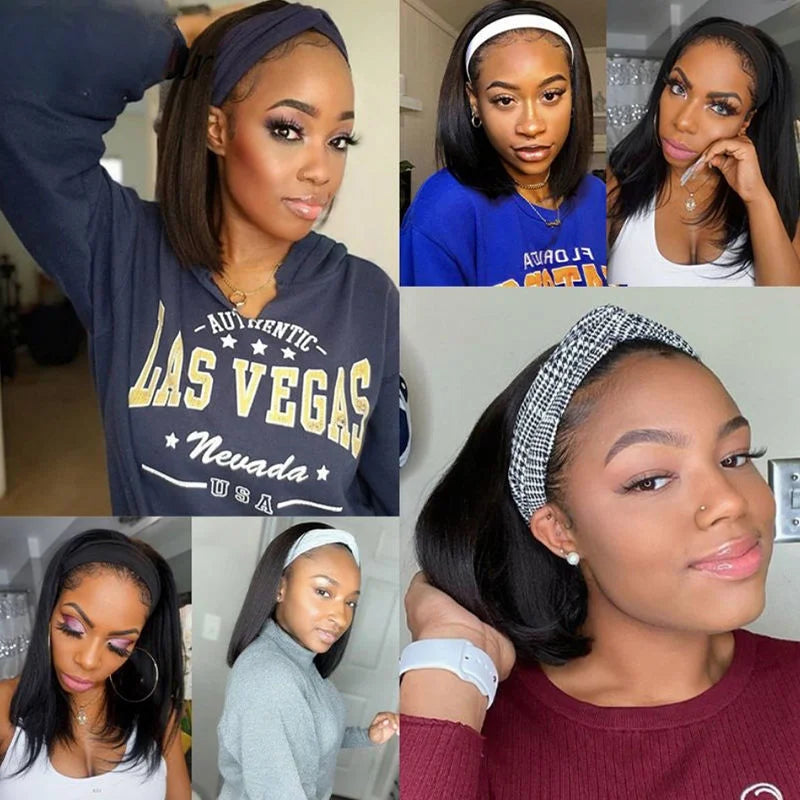 Short Bob Headband Glueless Wig Peruvian Straight Human Hair