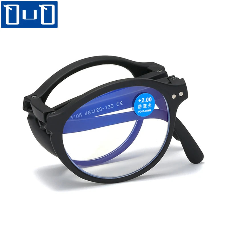 Fashion Design Blue Light Blocking Reading Glasses Men Women Folding Round Frame  Presbyopic Eyeglasses with Case  +1.0~4.0