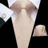 Hi-Tie Solid Champagne Ivory Floral Design Silk Wedding Tie For Men Quality Hanky Cufflink Fashion Nicktie Business Dropshipping