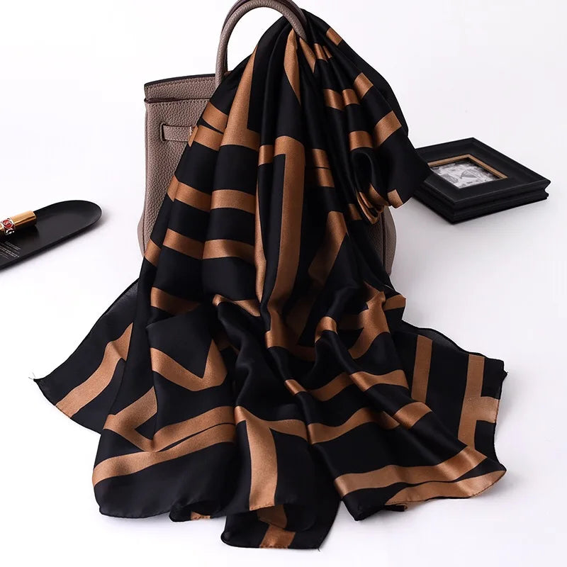 Luxury Brand 180*90cm Classic Summer Women Silk Scarves Female Shawl Foulard Cover-Ups Lady Wrap Bandanna Muffler Beach