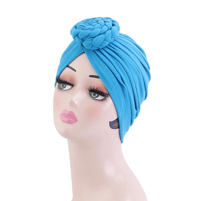 New Women cotton top knotted turban hat bonnet Hijab chemo cap headbands Female Muslim Hat Head Cover Night Cap Hair Accessories