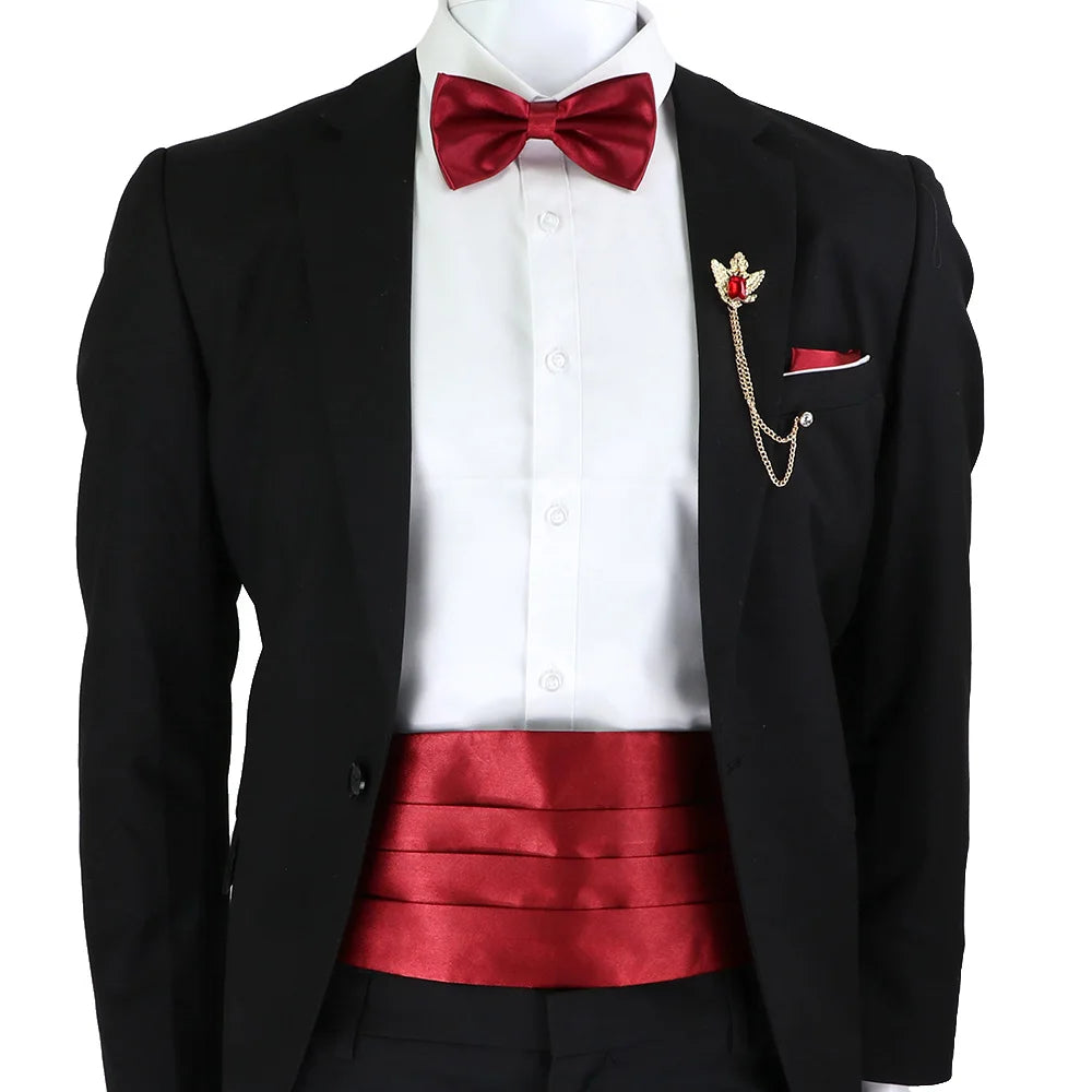 New Fashion Mens Cummerbund Bow Tie Brooch Set Black Red Blue   Waist Seal For Formal Tuxedo Business Suit Dinner Accessories