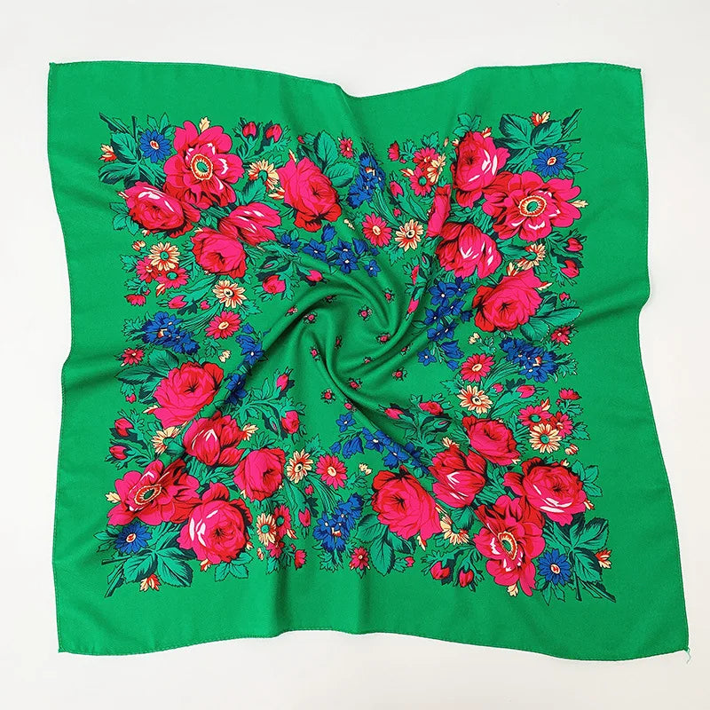 70*70cm Luxury Flowers Square Russian Scarf Women Floral Printed Shawl Female Bandana Head Wrap Headband Scarves Handkerchief