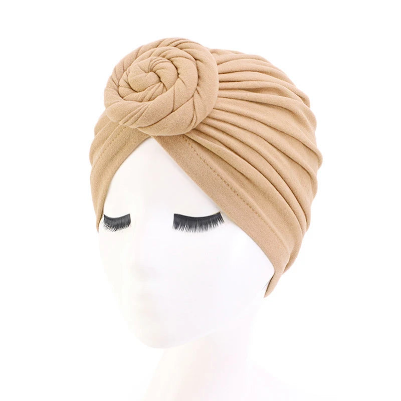 New Women cotton top knotted turban hat bonnet Hijab chemo cap headbands Female Muslim Hat Head Cover Night Cap Hair Accessories