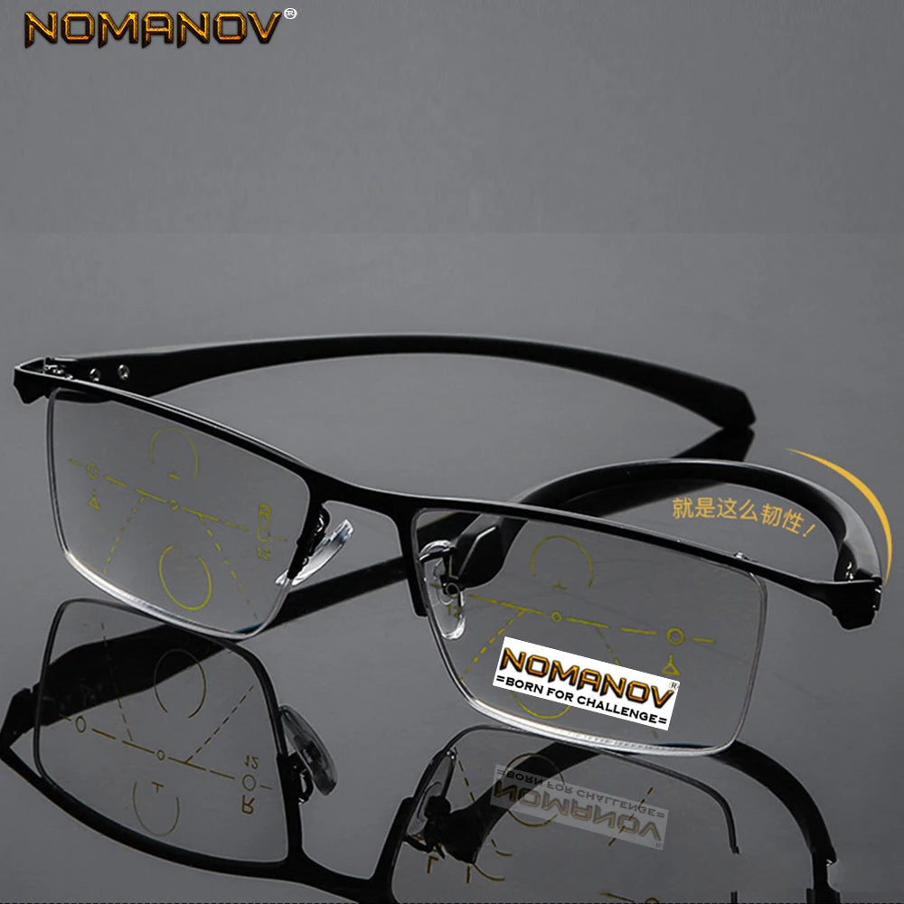 Eyebrow Comfortable Business Frame Photochromic Grey Lenses Progressive Multifocus Reading Glasses Add 75 100 125 150 175 to 400