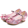 Princess Kids Leather Shoes for Girls Flower Casual Glitter Children High Heel Girls Shoes Butterfly Knot Blue Pink Silver