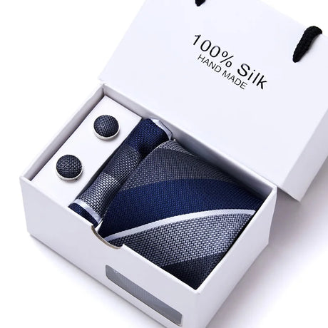 Brand 100% Silk Ties Gift box Office  Men Classic Party Wedding striped 7.5cm Silk Wedding  Floral Tie Necktie Handkerchief Set