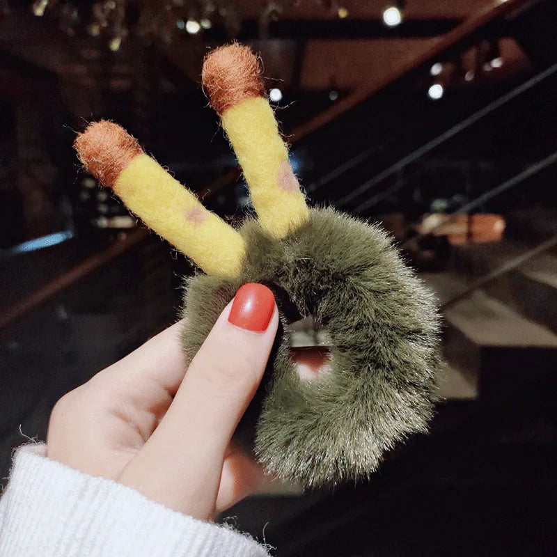 Women Girl Cute Cartoon Hair Scrunchies Panda Cows Cat Rabbit Plush Elastic Hair Bands Sweet Pontail Ties Christmas Accessories