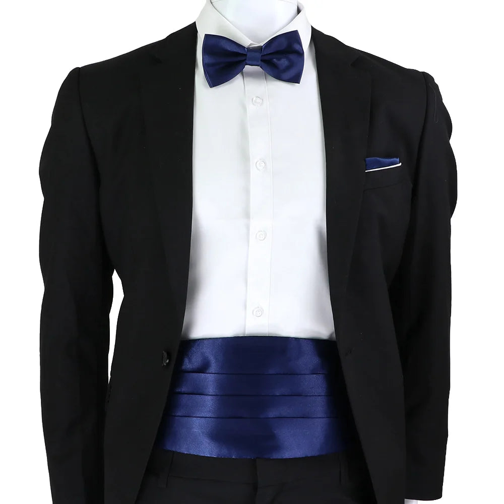 New Fashion Mens Cummerbund Bow Tie Brooch Set Black Red Blue   Waist Seal For Formal Tuxedo Business Suit Dinner Accessories