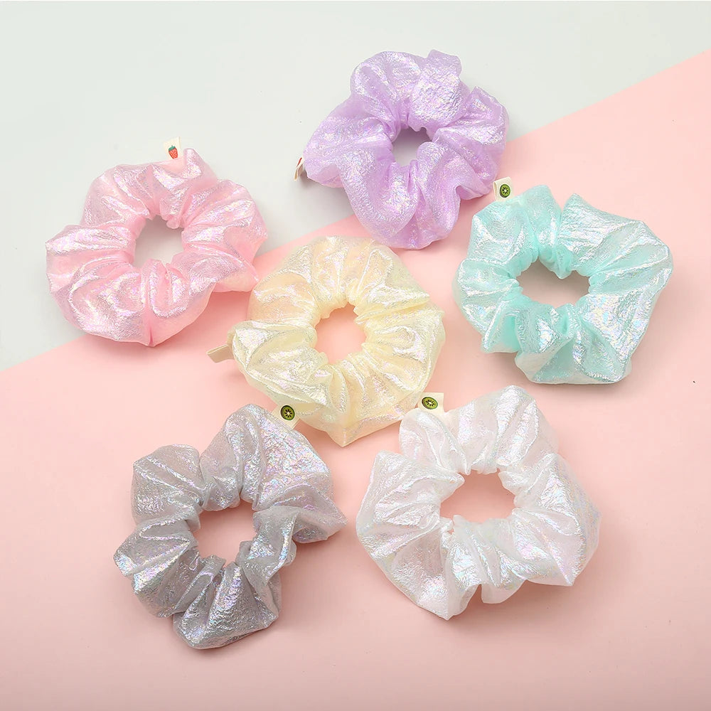 Metallic Laser Elastic Hair Band for Girls Shiny Transparent Scrunchies for Hair Rubber Ties Ponytail Holder Solid Stretch