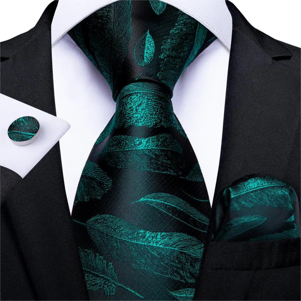 DiBanGu Green Teal Ties For Men Hanky Cufflinks Set 17 Styles Necktie For Male Business Wedding Party Mens Ties New Arrival Tie