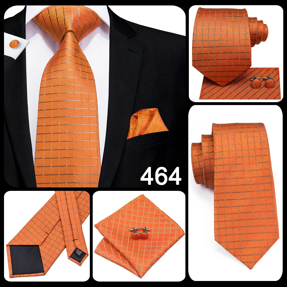 Hi-Tie Men's Tie Set Orange Black Paisley Silk Wedding Ties For Men New Fashion Design Quality Hanky Cufflinks Set Dropshipping