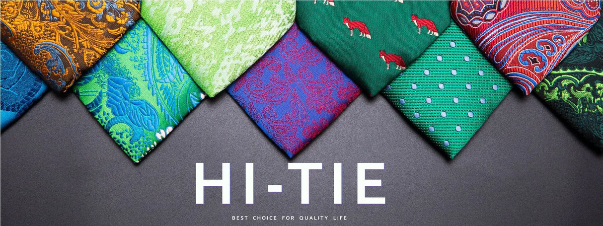 Hi-Tie Men's Tie Set Gold Paisley 100% Silk 8.5cm Wedding Ties For Men New Fashion Design Hanky Cufflinks Set Quality Necktie