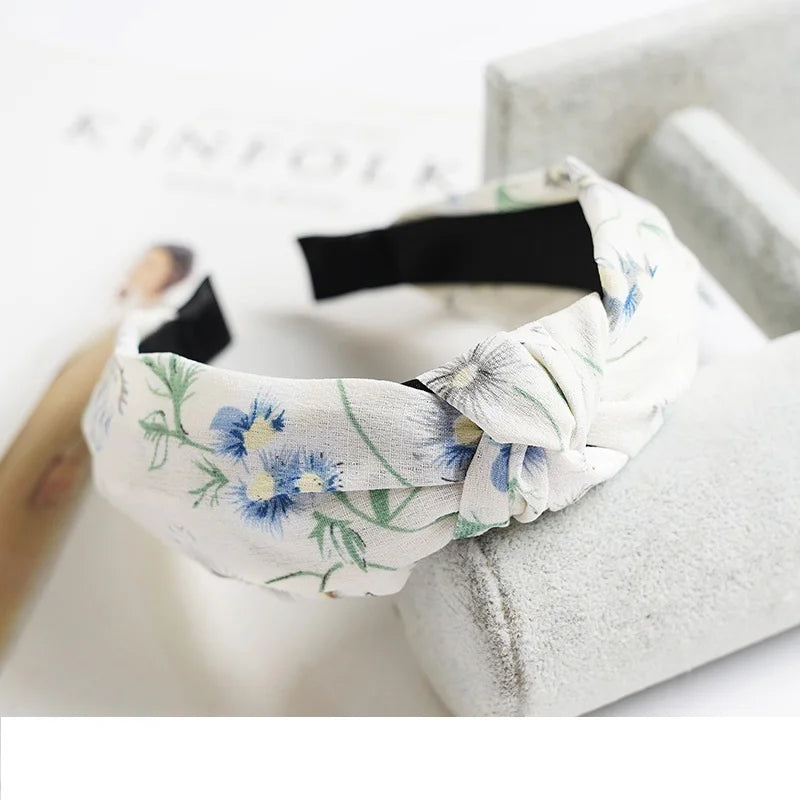 Women Elegant Top Knot Headband Print Dot Hairbands Girls Striped Plaid Flower Hair Hoop Fashion Hair Accessories FG0320