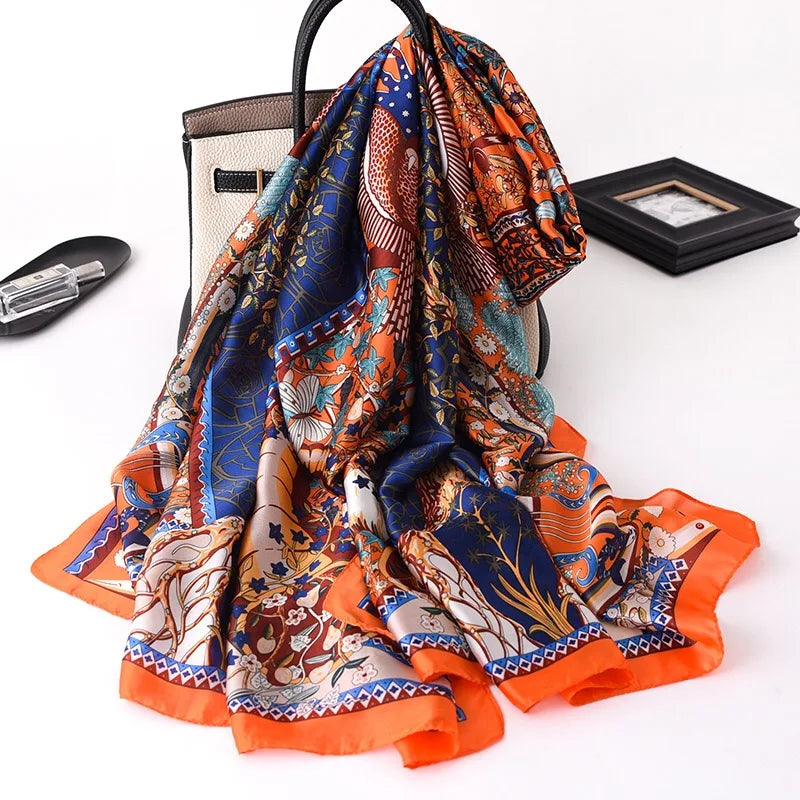 Luxury Brand 180*90cm Classic Summer Women Silk Scarves Female Shawl Foulard Cover-Ups Lady Wrap Bandanna Muffler Beach