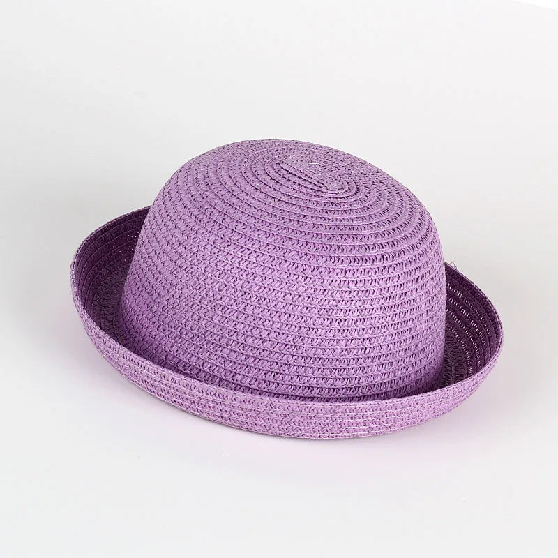 Wholesale Baby Straw Hat Solid Color Kids Character Decoration Infant Sun Hats Girl Boys Bucket Cap Children Beach Panama Caps