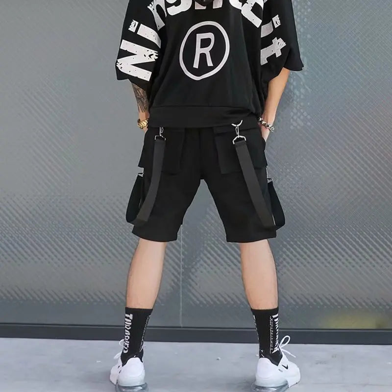 Summer Men Shorts Techwear Japanese Harajuku Fashion Hip Hop Punk Streetwear Cargo Shorts for Male Joggers Ribbons Baggy Clothes