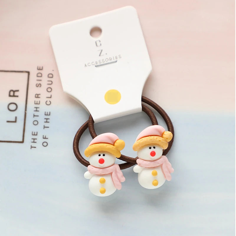 2pcs New Cute Cartoon Christmas Elk Elastic Hair Bands Rubber Hair Rope Tie Girls Hair Scrunchie Ponytail Holder Gum Accessories