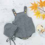 2Pcs Set Baby Knitted Romper Clothes Set Cotton Triangle Crotch Button One-Piece Jumpsuit+Hats Toddler Baby Boys Girls Outfits