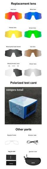 KE9022 Full Red Blue Green Polarized Lens Photochromic Replacement Lenses Cycling Bicycle Sun Glasses Eyewear frame Suitable