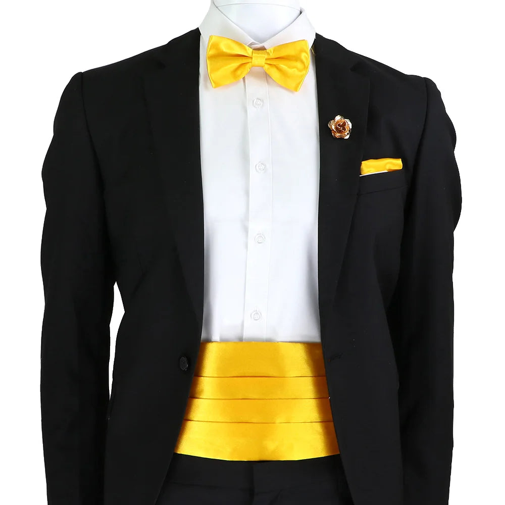 New Fashion Mens Cummerbund Bow Tie Brooch Set Black Red Blue   Waist Seal For Formal Tuxedo Business Suit Dinner Accessories