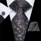 Hi-Tie Luxury Floral Paisley Ties for Men Male Desigenr Red Green Snow Ties for Christmas Adult Silk Tie Hanky Cufflinks Tie Set