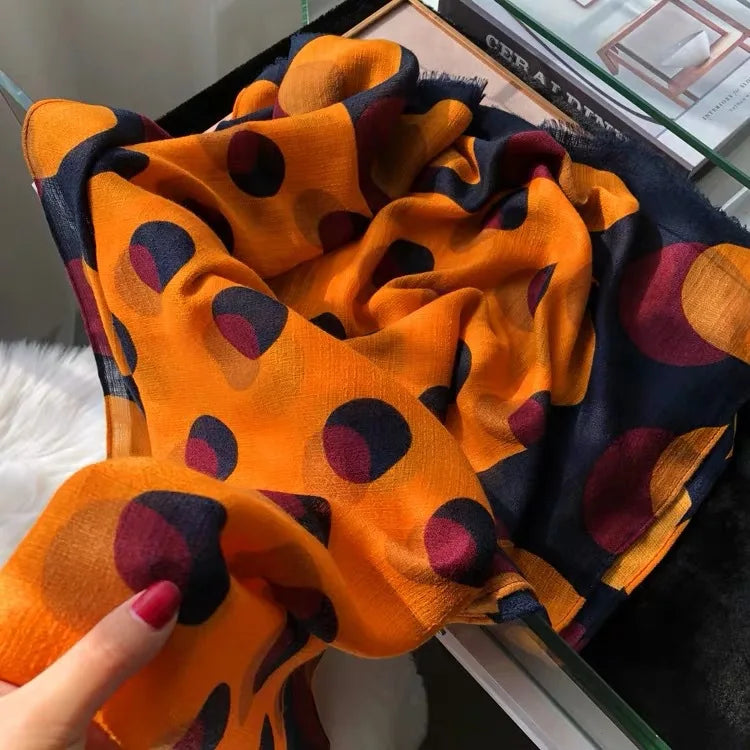 Luxury Brand Cotton Scarf For Women Winter Warm Viscose Scarves Orange Polka Dot Print Designer Fashion Pashmina Shawls Scarfs