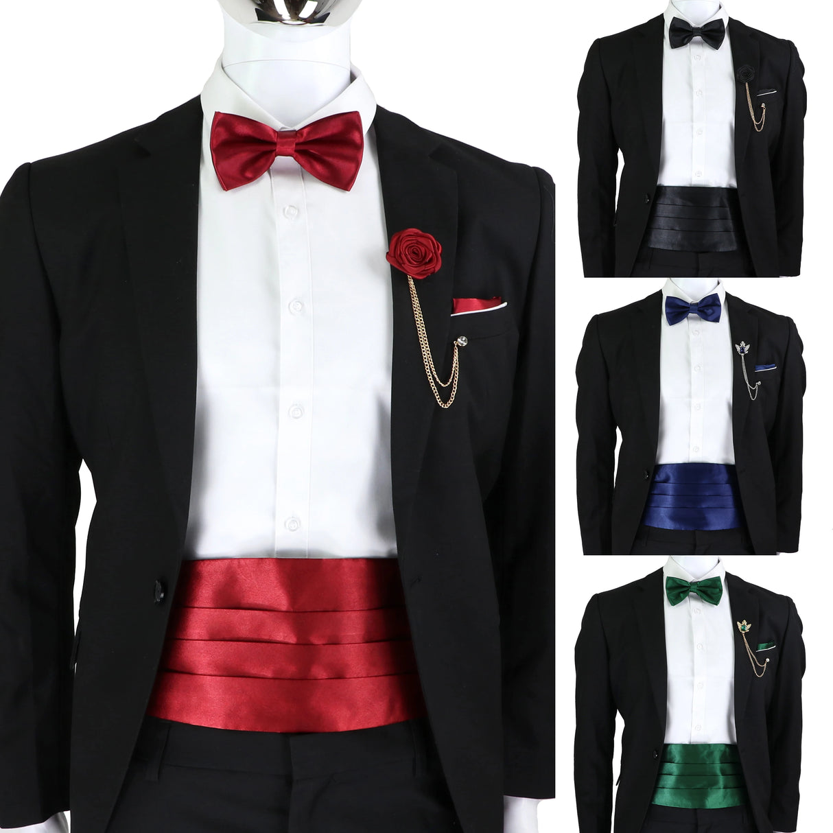 New Fashion Mens Cummerbund Bow Tie Brooch Set Black Red Blue   Waist Seal For Formal Tuxedo Business Suit Dinner Accessories