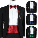 New Fashion Mens Cummerbund Bow Tie Brooch Set Black Red Blue   Waist Seal For Formal Tuxedo Business Suit Dinner Accessories