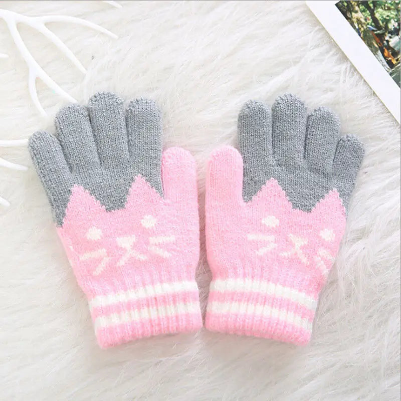 2019 Brand New Child Kids Baby Girls Boys Winter Knitted Gloves Cartoon Warm Mittens Toddlers Outdoor Cartoon Cats Cute Gloves